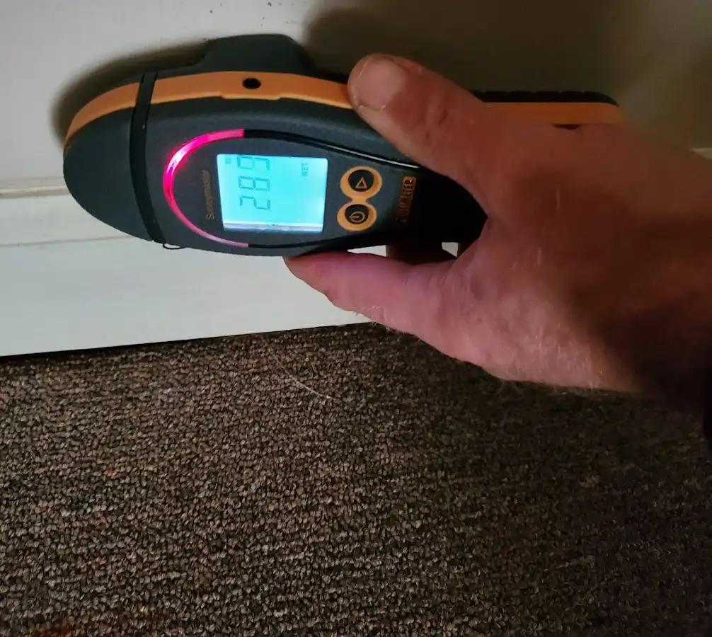 Moisture detection at baseboard during Burst Pipe Cleanup in McFarland